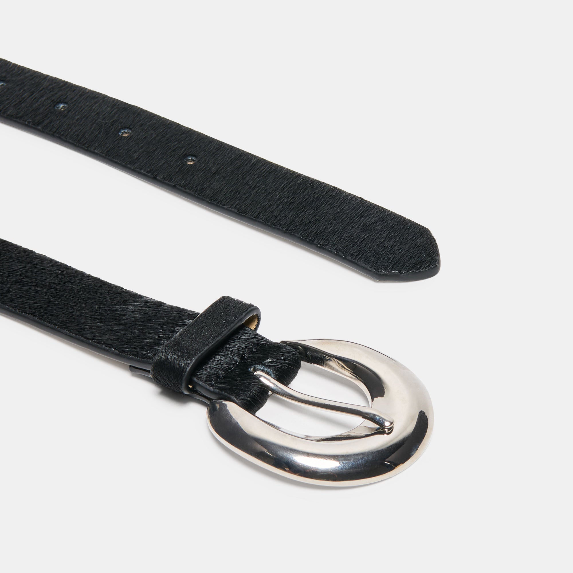 CHUNKY CURVED BUCKLE BELT BLACK CALF HAIR