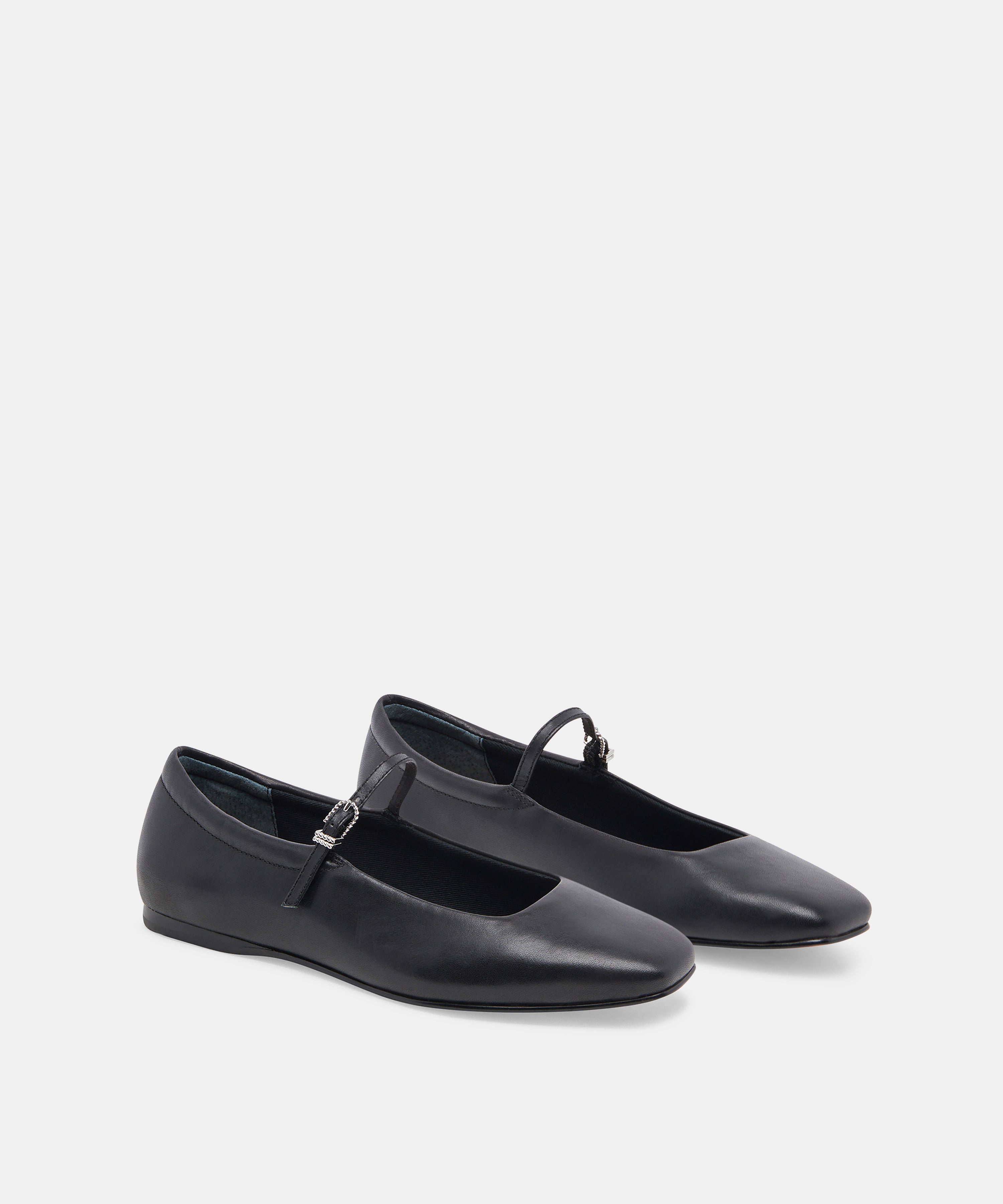 REYES WIDE BALLET FLATS BLACK LEATHER